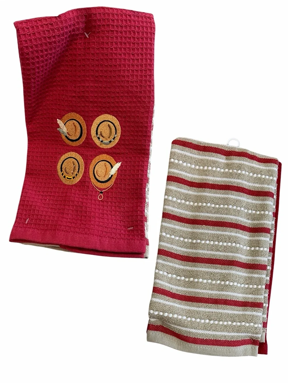 New Western Kitchen Towel Set-One Embroidered Cowboy Hat & One Stripe Towel